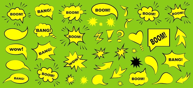 Las burbujas de habla de estilo cómico retro de dibujos animados, dibujadas a mano por el arte pop, nubes de habla vintage, pensamiento.