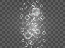 Vector burbujas de jabón de aire sobre un fondo transparente. ilustración de vector de bombillas.