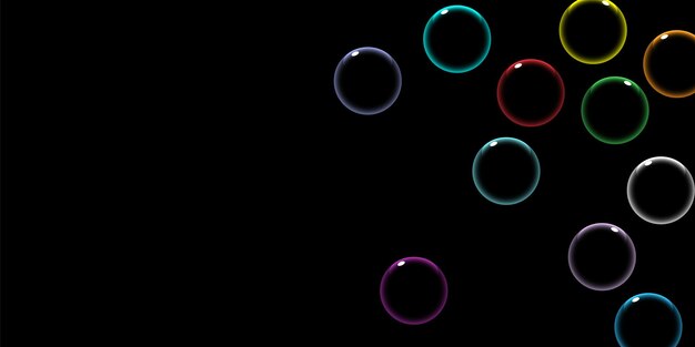 Burbujas de jabón de color vectorial en fondo negro