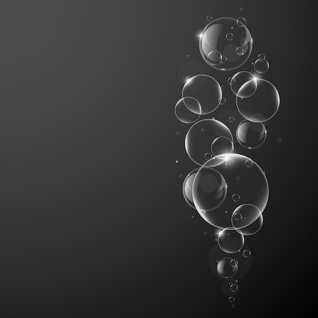 Burbujas de jabón o agua en el elemento de diseño vectorial de fondo oscuro Ilustración EPS10