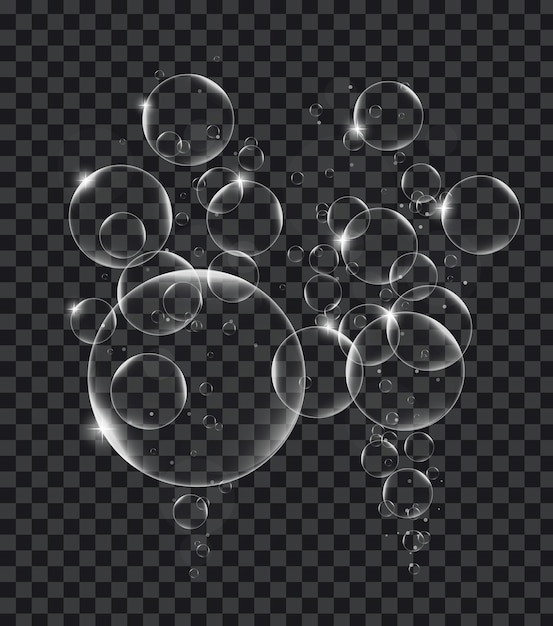 Burbujas de jabón o agua en el elemento de diseño vectorial de fondo de transparencia EPS10 ilustración