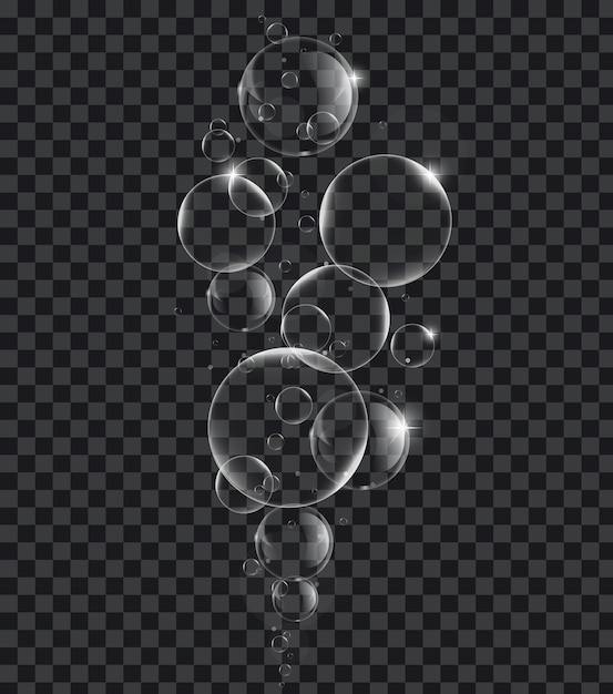 Burbujas de jabón o agua en el elemento de diseño vectorial de fondo de transparencia EPS10 ilustración