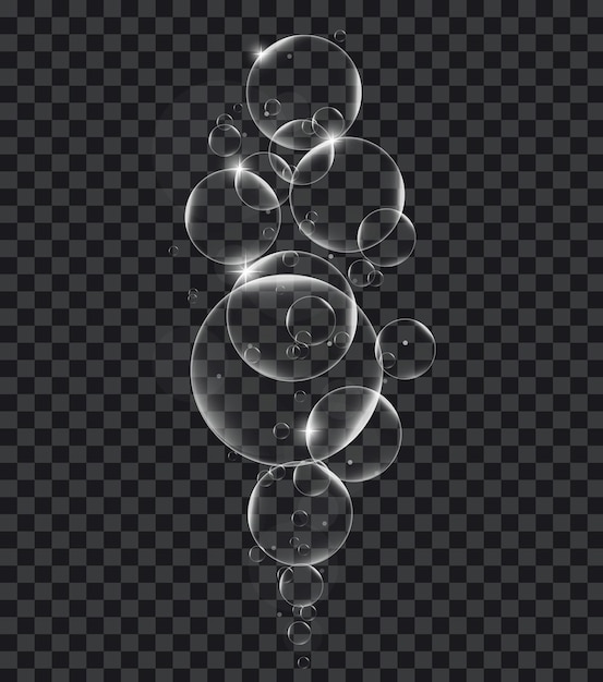 Burbujas de jabón o agua en el elemento de diseño vectorial de fondo de transparencia EPS10 ilustración