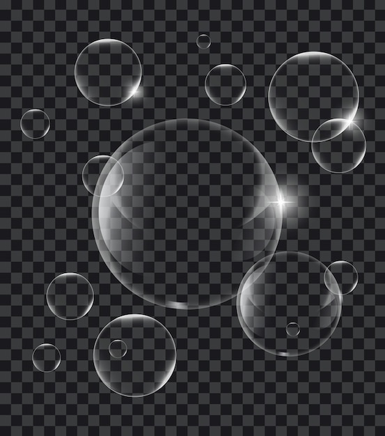 Burbujas de jabón o agua en el elemento de diseño vectorial de fondo de transparencia EPS10 ilustración