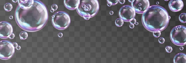 Burbujas de jabón realistas vectoriales con reflejo de arco iris aislado en png