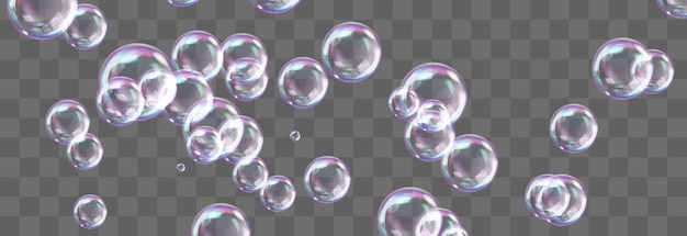Burbujas de jabón realistas vectoriales con reflejo de arco iris aislado en png