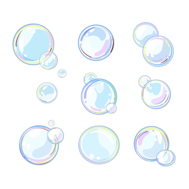Burbujas de jabón set ilustración vectorial de dibujos animados