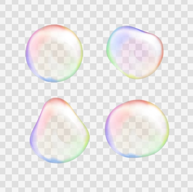 Vector burbujas de jabón transparentes de arco iris gotas de colores ilustración vectorial