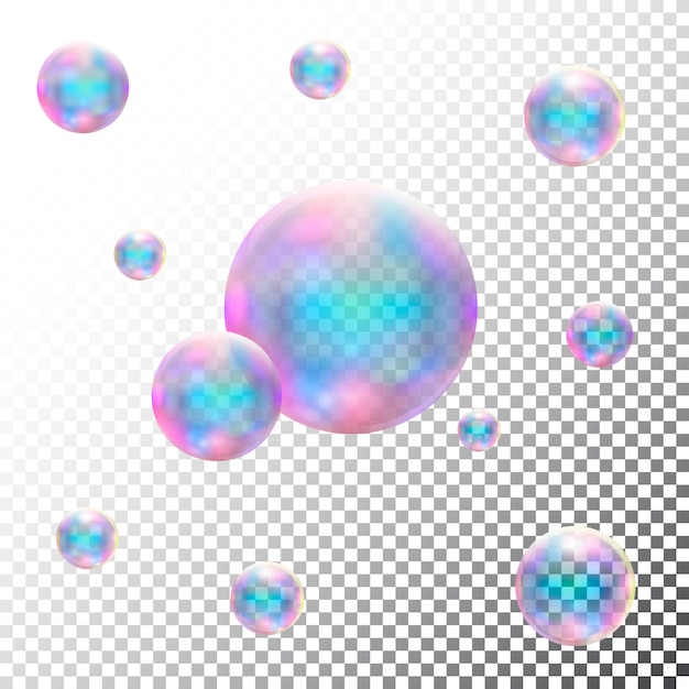Burbujas de jabón transparentes realistas. Vector aislado
