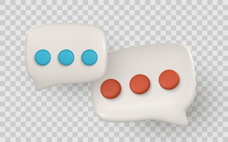 Vector burbujas de mensajes de chat 3d con puntos de voz en estilo moderno iconos de comunicación mínimos coloridos