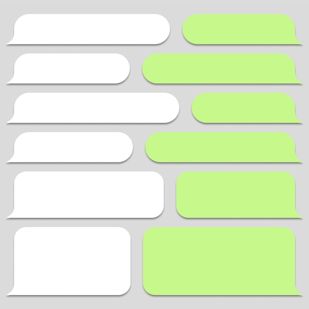 Burbujas de mensajes vectoriales en blanco chat o mensajero burbuja de voz sms marco de texto envío de mensajes cortos