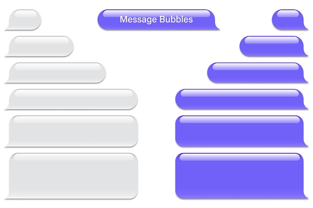 Burbujas de mensajes vectoriales en blanco chat o mensajero burbuja de voz sms marco de texto envío de mensajes cortos