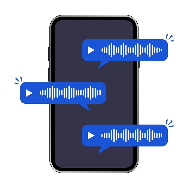 Vector burbujas de mensajes de voz en la pantalla del teléfono inteligente concepto de diseño vectorial
