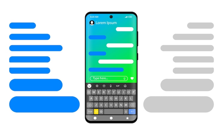 Vector burbujas de plantilla de sms de chat de teléfono coloque su propio texto en las nubes de mensajes componga diálogos