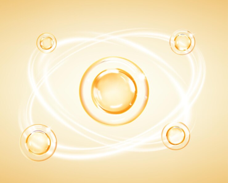Vector burbujas transparentes de líquidos cosméticos aceite cosmético suero o esencia de solágeno producto para el cuidado de la piel vector