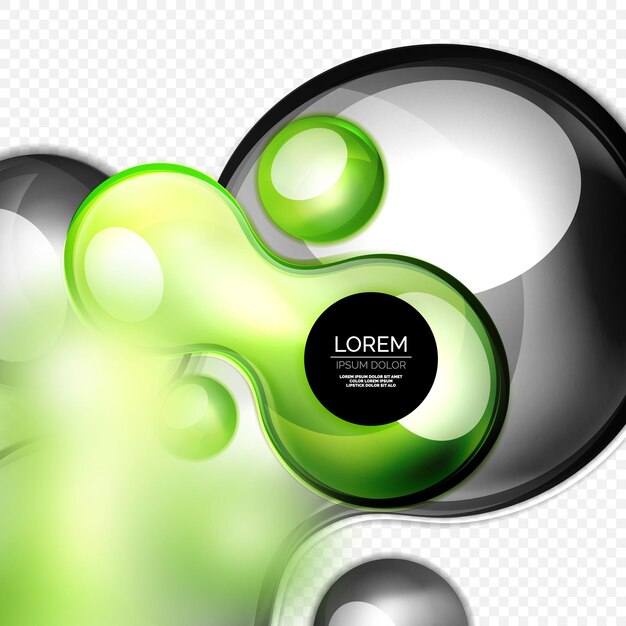 Burbujas verdes de vidrio en diseño líquido techno moderno gris Ilustración vectorial