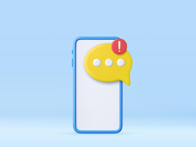 Burbujas de voz 3D en el teléfono móvil con aviso de alerta signo de respuesta del usuario problema correcto falso mensaje de chat fallido en las redes sociales representación 3d ilustración vectorial