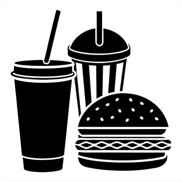 Burger con diseño de ilustración vectorial de silueta de jugo