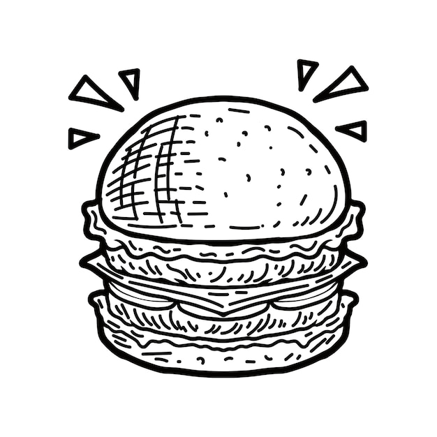 Burger Doodle un dibujado a mano vector doodle ilustración icono del logotipo de la comida