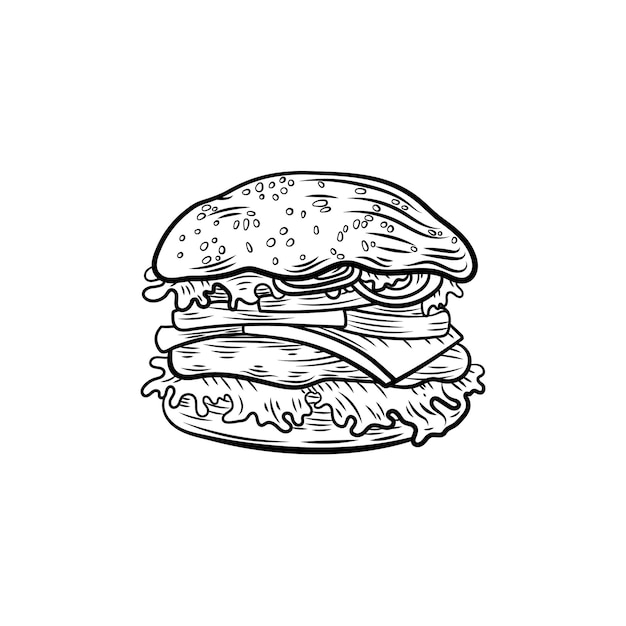 Burger de estilo retro vectorial ilustración contorno negro borger aislado