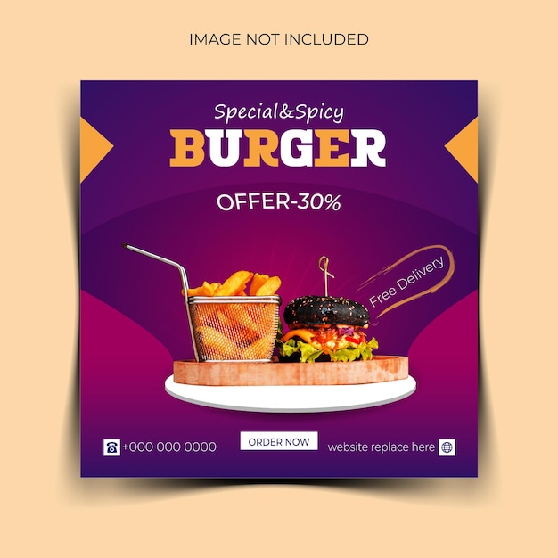 Burger medios sociales editables y restaurante comida post Diseño plantilla lista