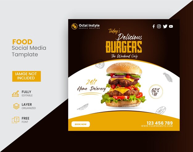 Burger social media plantilla de publicación