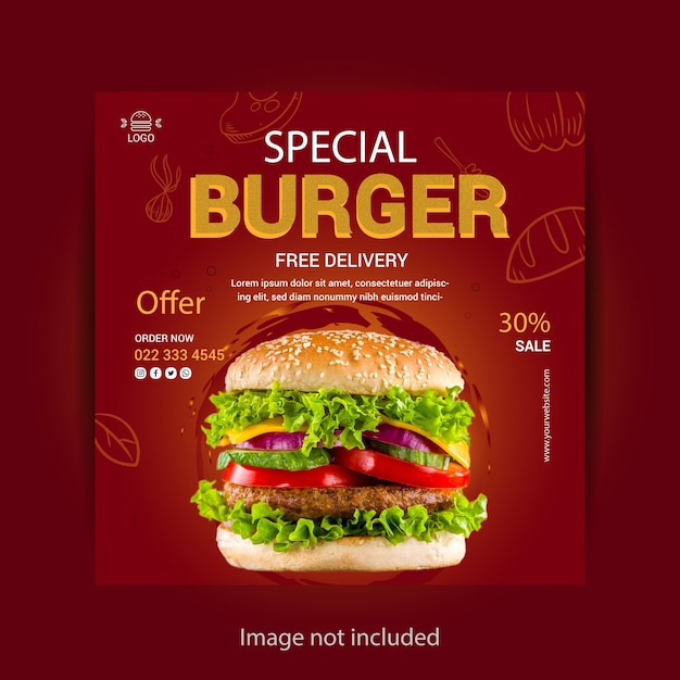 Burger social media plantilla de publicación