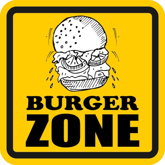 Burger zone, vector de señal y etiqueta