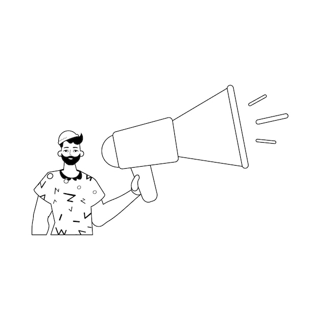 La burla está sosteniendo un concepto de hora de megáfono pirateado y la brecha es un éxito analógico de estilo trendy Ilustración vectorial