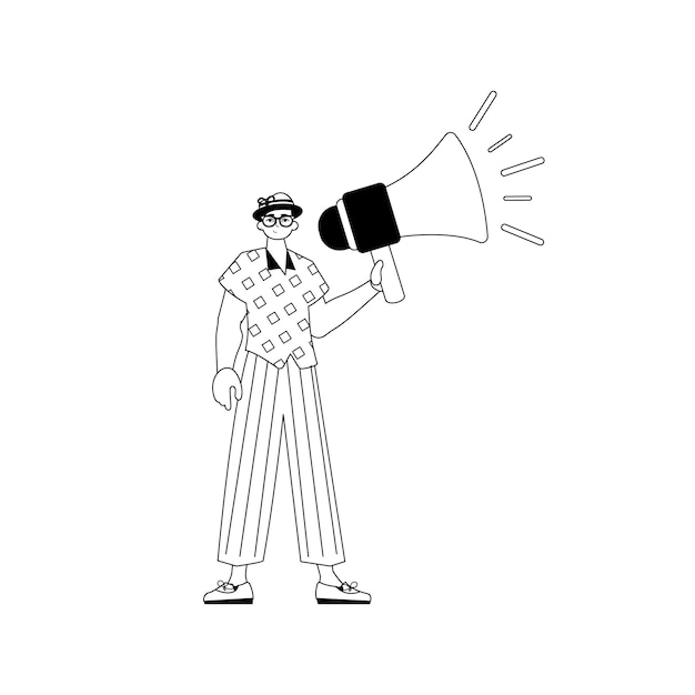 La burla está sosteniendo un concepto de hora de megáfono pirateado y la brecha es un éxito analógico de estilo trendy Ilustración vectorial