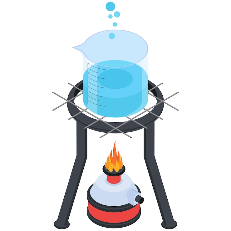 Vector burner bunsen de laboratorio con vaso de ebullición ilustración del equipo científico