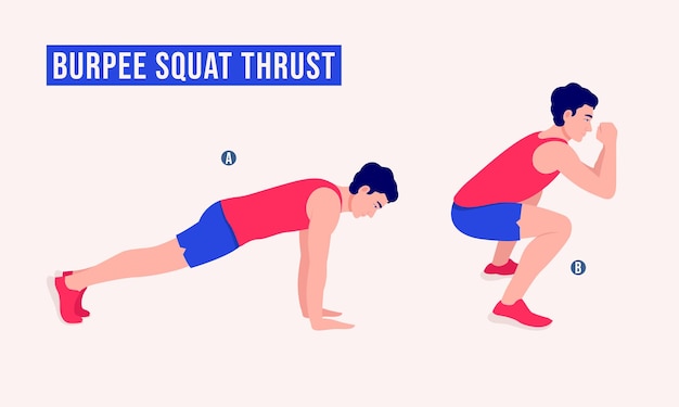 Burpee Squat Thrust ejercicio Hombres entrenamiento fitness aeróbico y ejercicios