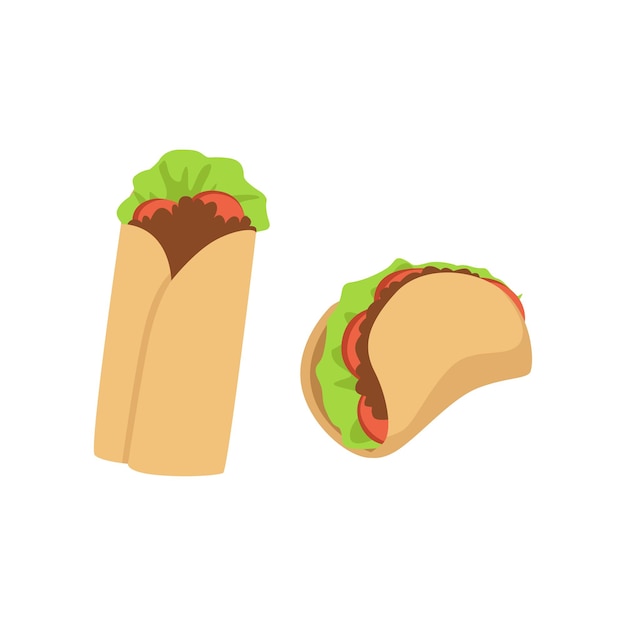 Burrito mexicano y taki comida tradicional de méxico vector ilustración sobre un fondo blanco