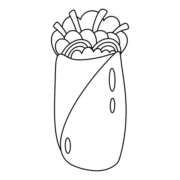 Burrito simple garabato dibujado a mano. Plato mexicano Comida latinoamericana Dibujo de línea de contorno