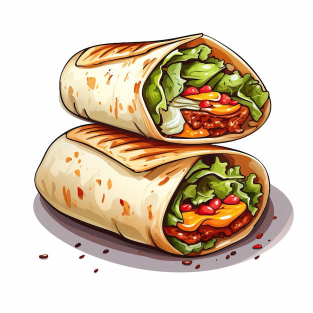 Vector burritos vectorial plano acuarela geométrica con fondo blanco isola