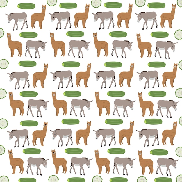burro alpaca con frutas como fondo de patrón