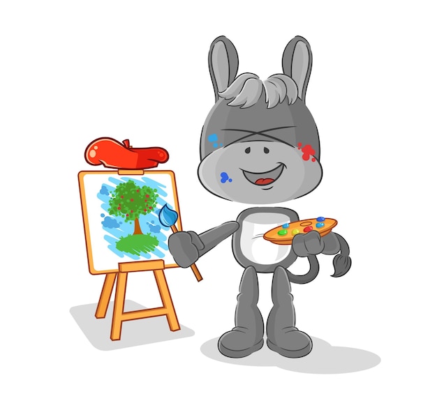 Burro artista mascota vector de dibujos animados