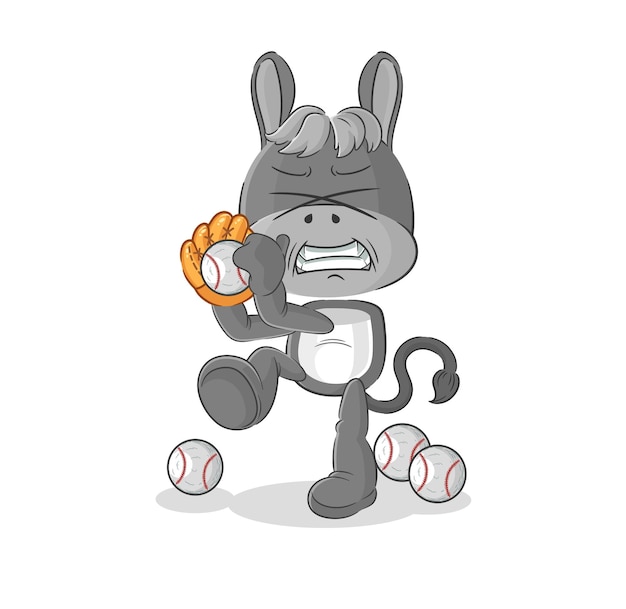 burro, béisbol, lanzador, caricatura, caricatura, mascota, vector