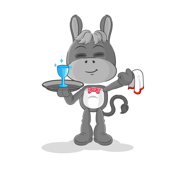 burro, camarero, caricatura, caricatura, mascota, vector