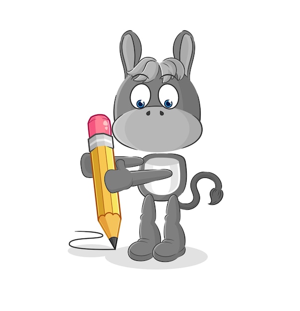 Vector burro escribir con vector de mascota de dibujos animados de lápiz