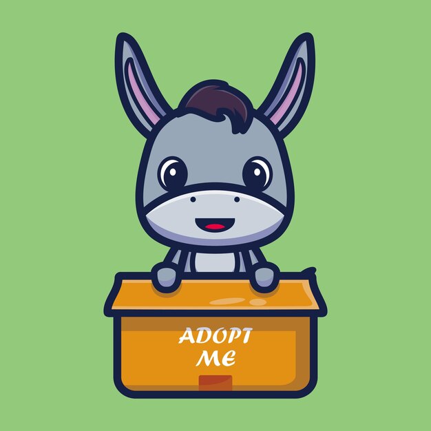 Burro lindo en la ilustración de vector de personaje de dibujos animados de caja