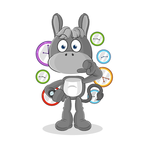 burro, con, reloj de pulsera, caricatura, caricatura, mascota, vector