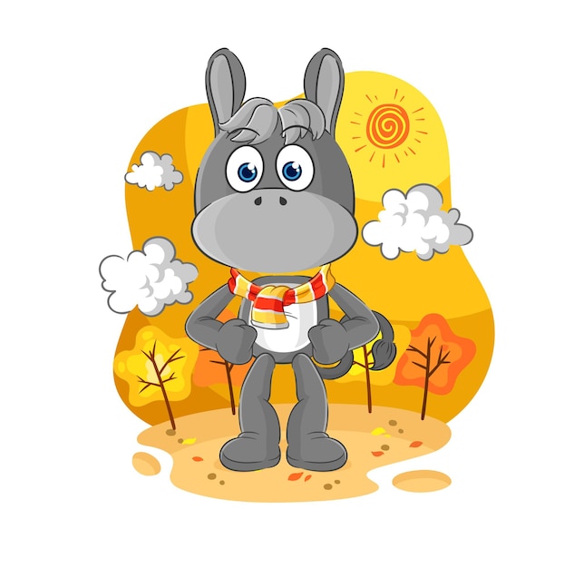 Burro en el vector de mascota de dibujos animados de otoño