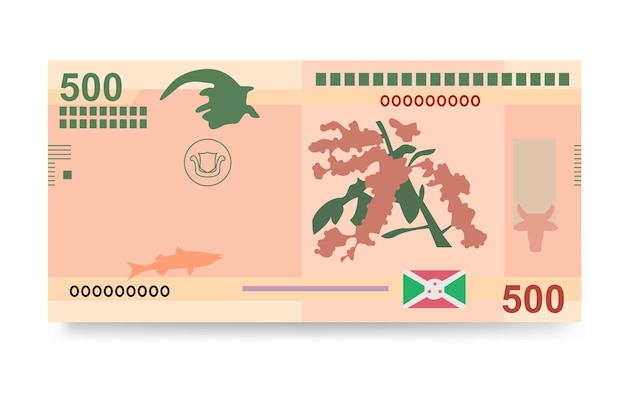 Burundi Franc Vector Illustration Conjunto de dinero de Burundi Paquete de billetes Papel moneda 500 BIF