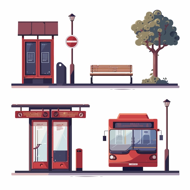 Bus_stop_flat_set_vector_ilustración