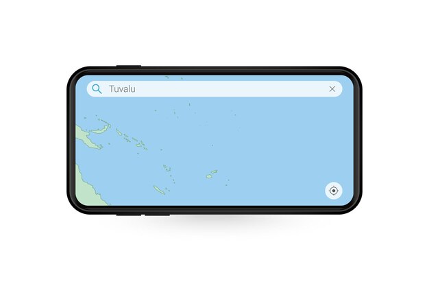 Buscando el mapa de Tuvalu en la aplicación de mapas de Smartphone. Mapa de Tuvalu en Teléfono Celular.