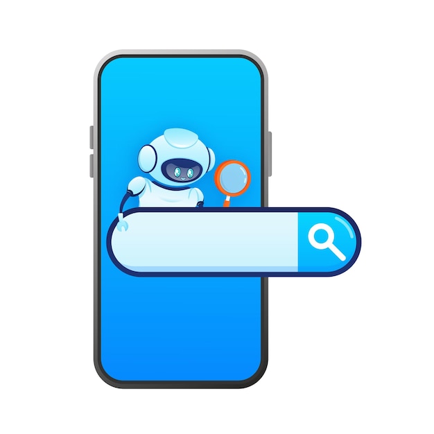 Buscar bot en estilo de dibujos animados Inteligencia artificial Vector isométrico Ilustración vectorial