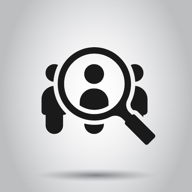 Buscar icono de vacante de trabajo en estilo plano Ilustración de vector de carrera de lupa sobre fondo aislado Encontrar concepto de negocio de empleador de personas