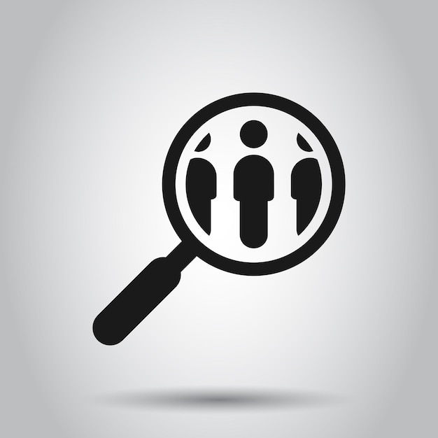 Buscar icono de vacante de trabajo en estilo plano Ilustración de vector de carrera de lupa sobre fondo aislado Encontrar concepto de negocio de empleador de personas