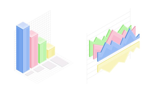 Business data graphs set Financial and marketing charts vector illustration